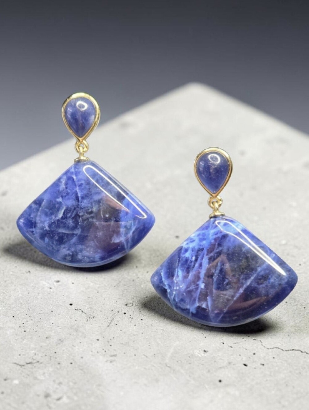18k Gold Plated Genuine Sodalite Natural Stone Geometric Dangle Earrings